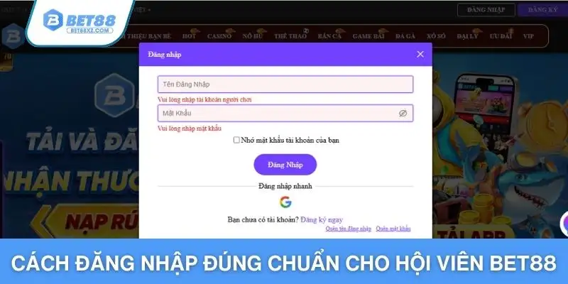 Cách đăng nhập bet88 đúng chuẩn cho hội viên 